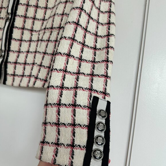 NWOT Veronica Beard Ellicot Tweed Crop Jacket In Ecru Multi Size 4 Graphic Check - Picture 5 of 10